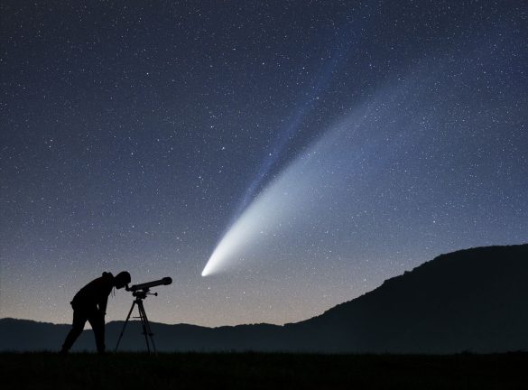 A comet streaking across a dark night sky
